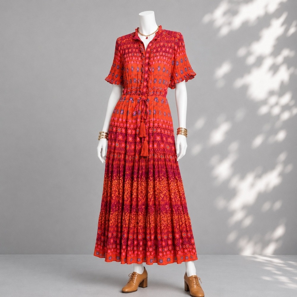 Free People Rare Feeling Maxi Dress XL Red Floral Tiered Boho Western